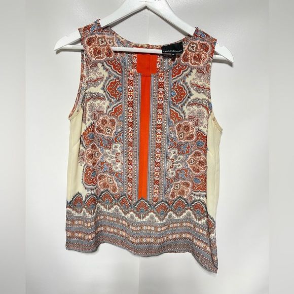 Cynthia Rowley, cream and spice colored sleeveless Career blouse, medium - Picture 1 of 14